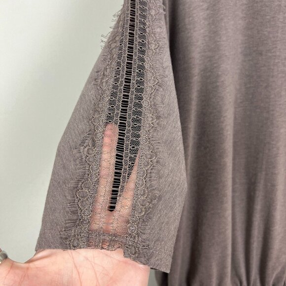 Garnet Hill Top Womens Large Taupe Dolman Lace Sleeve Organic Cotton Tencel L - Picture 2 of 10